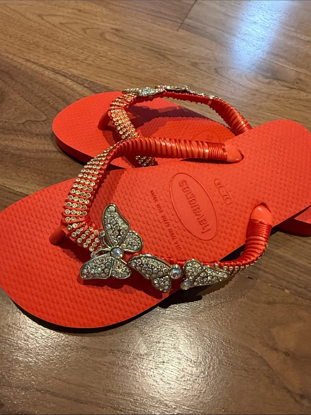 Havaianas Red Flip Flops with Butterfly Accents